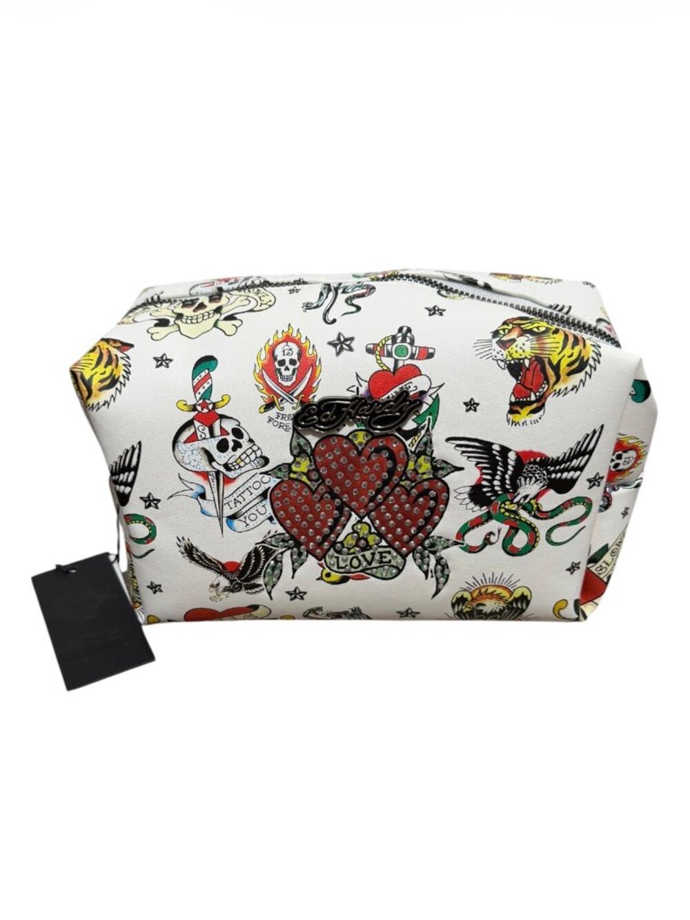 Ed Hardy White Print Makeup Bag Cosmetic Pouch NEW